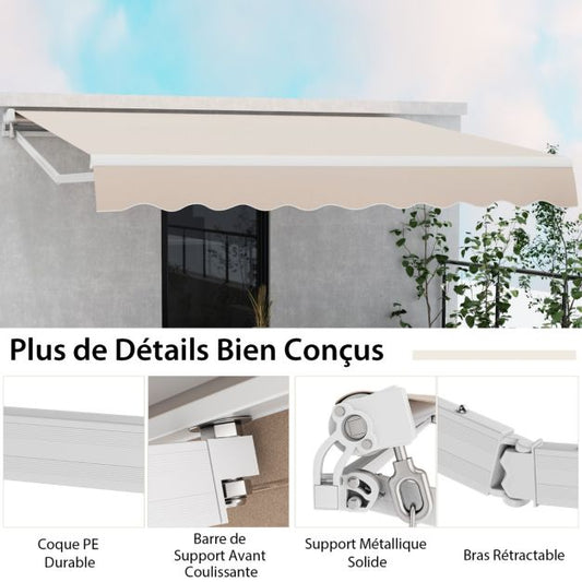 Store banne manuel 3x2,5m Sable Polyester – Structure Semi-Coffre en Aluminium - Toile Protection Solaire