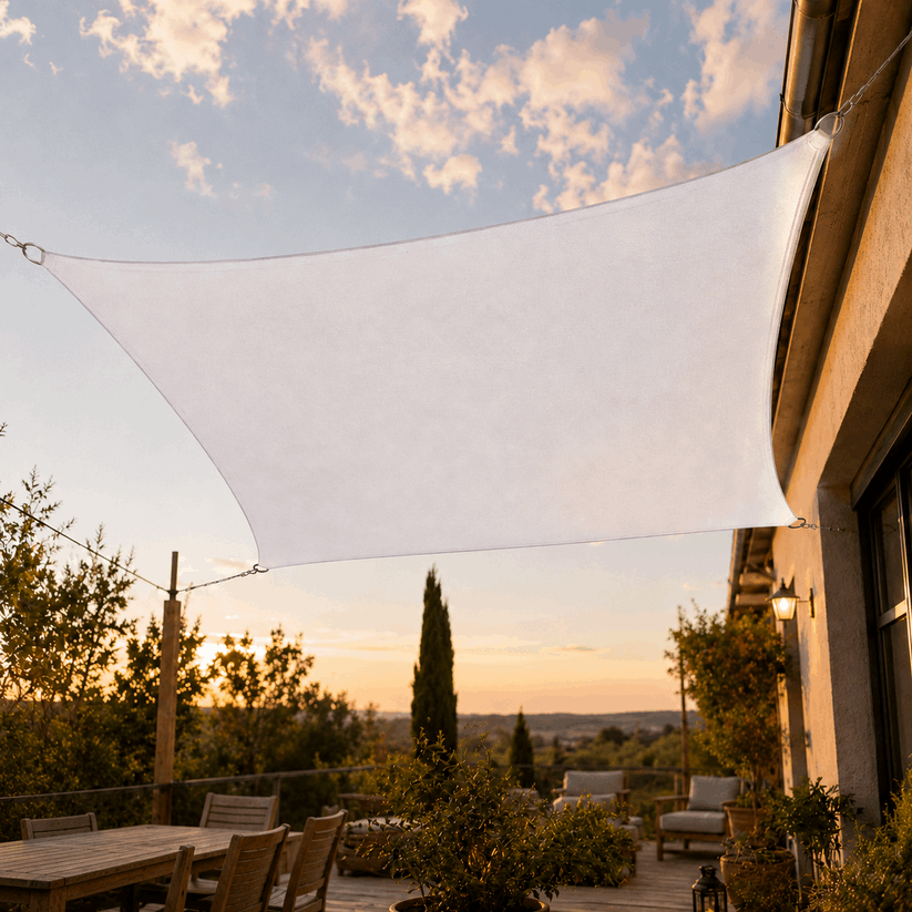 Voile d'Ombrage trapeze Blanc Respirante Anti-UV