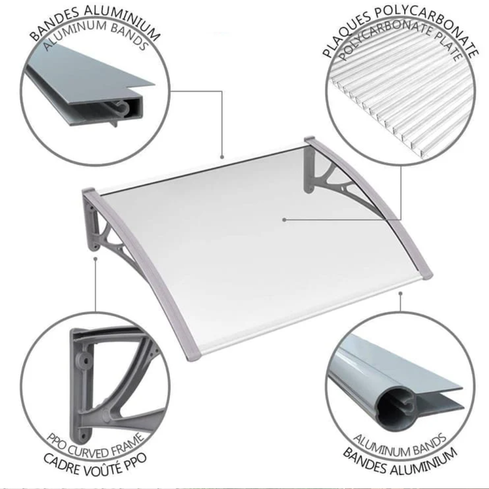 auvents de porte, auvent marquise de porte 120 x 60 cm transparent en polycarbonate