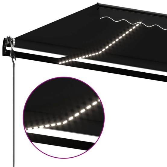 store banne manuel 5x3 m rétractable manuel avec  LED Anthracite