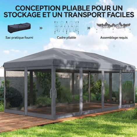 Tonnelle Pliante Pop-up 6 x 3 m moustiquaires amovibles