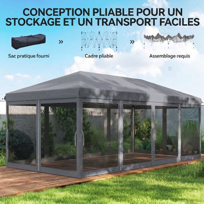 Tonnelle Pliante Pop-up 6 x 3 m moustiquaires amovibles