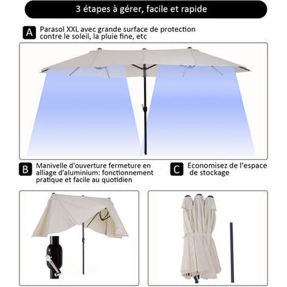Parasol droit 455x270cm en acier et polyester
