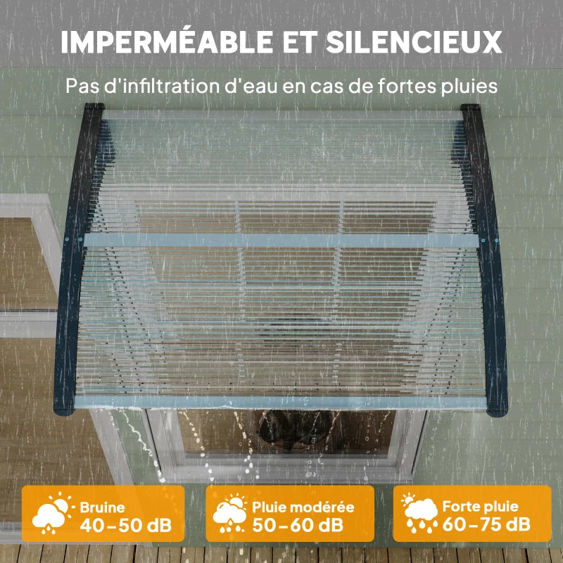 marquise de porte blanc 200x60cm transparent en polycarbonate