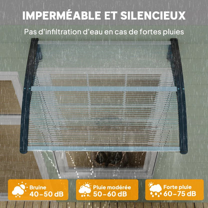 marquise de porte blanc 200x60cm transparent en polycarbonate