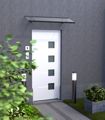 marquise pour maison ALU anthracite Loft 140x45, plaque acrylique claire.