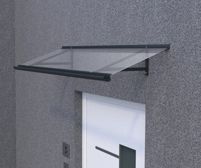 marquise pour maison ALU anthracite Loft 140x45, plaque acrylique claire.