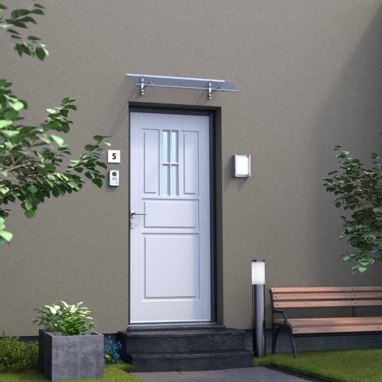 marquise moderne alu Arct anthracite bleu 102x44, polycarbonate solide