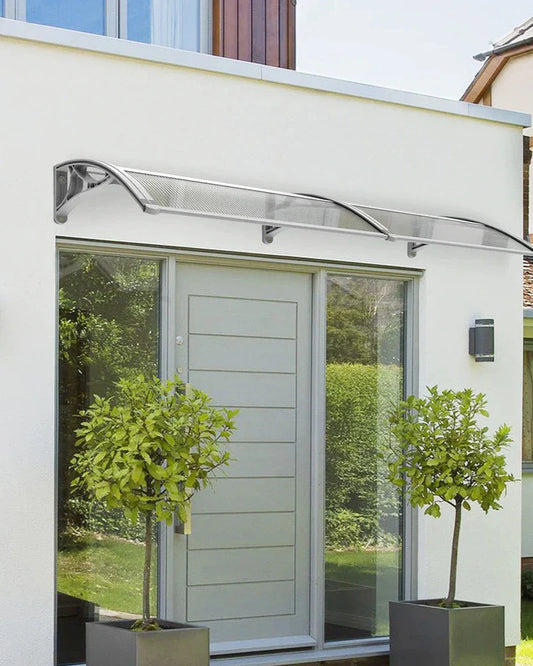 marquise de porte blanche 190x100cm transparent en polycarbonate