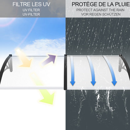 marquise de porte en aluminium 240x80cm transparent en polycarbonate