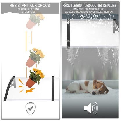 marquise de porte en aluminium 240x80cm transparent en polycarbonate