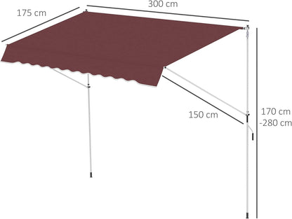 auvent rétractable pour terrasse rouge imperméable 200 à 400x120cm