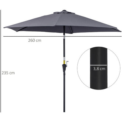 Parasol droit inclinable 2,6m en aluminium démontable – Tissu polyester imperméabilisé 180g/m²