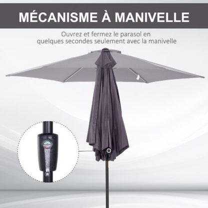 Parasol droit inclinable 2,6m en aluminium démontable – Tissu polyester imperméabilisé 180g/m²