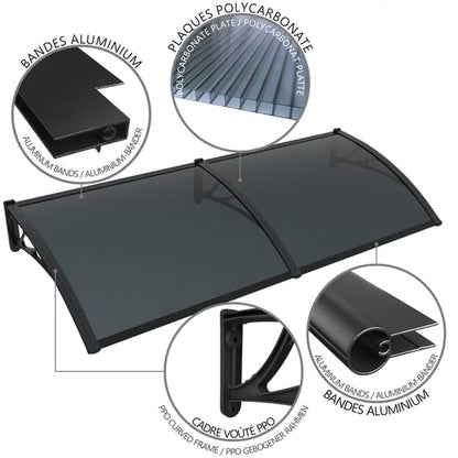 auvent de porte d'entrée 120 x 60 cm noir en polycarbonate