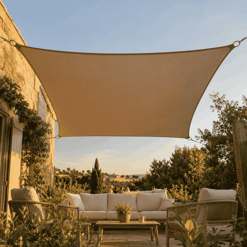 Voile d'ombrage trapeze marron taupe