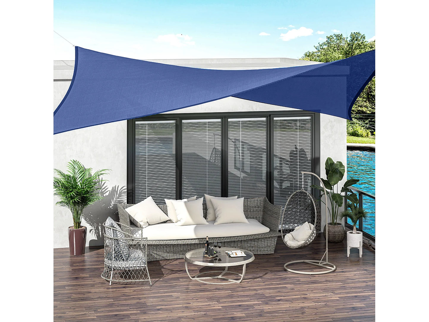 Voile d'ombrage polyester rectangulaire bleu L.400xl.295cm