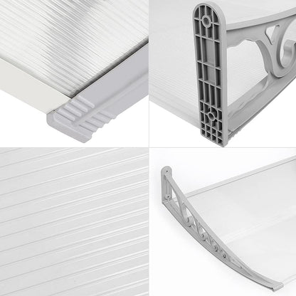 marquise de porte en aluminium 240x60cm transparent et noir en polycarbonate