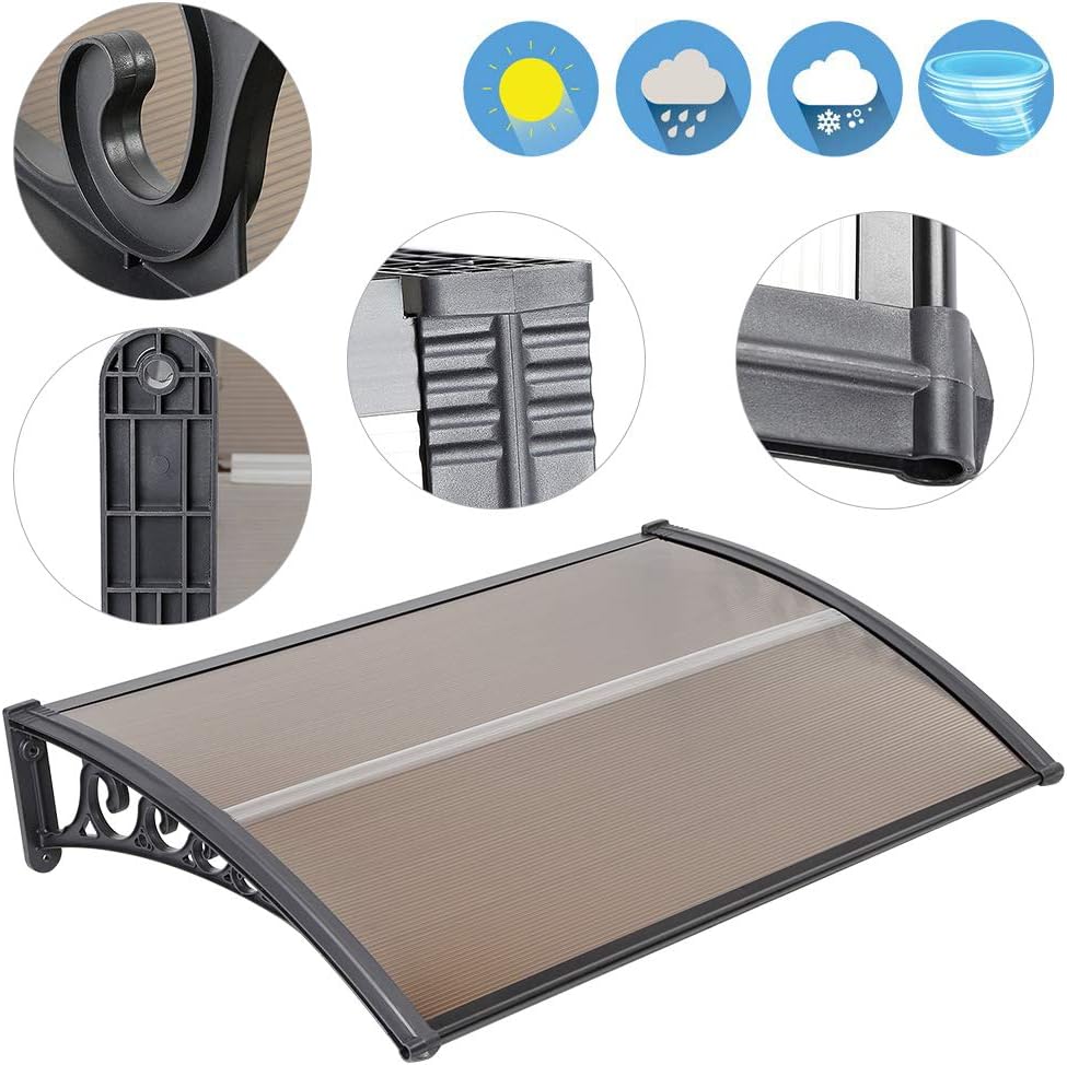 marquise de porte ancienne 80x80cm marron et noir en polycarbonate