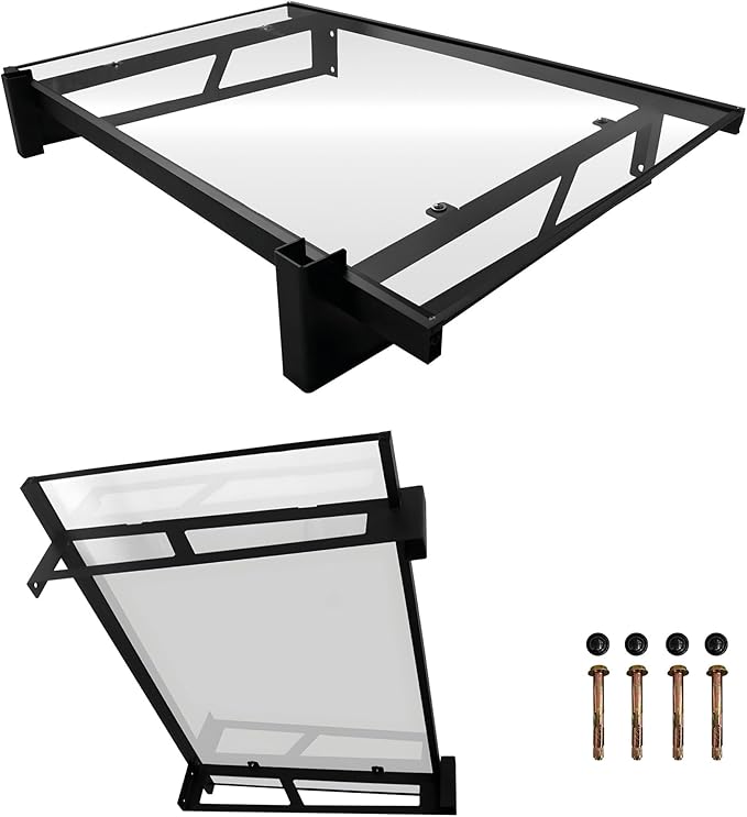 marquise moderne 120x80 cm – Polycarbonate – Supports en Fer Noir