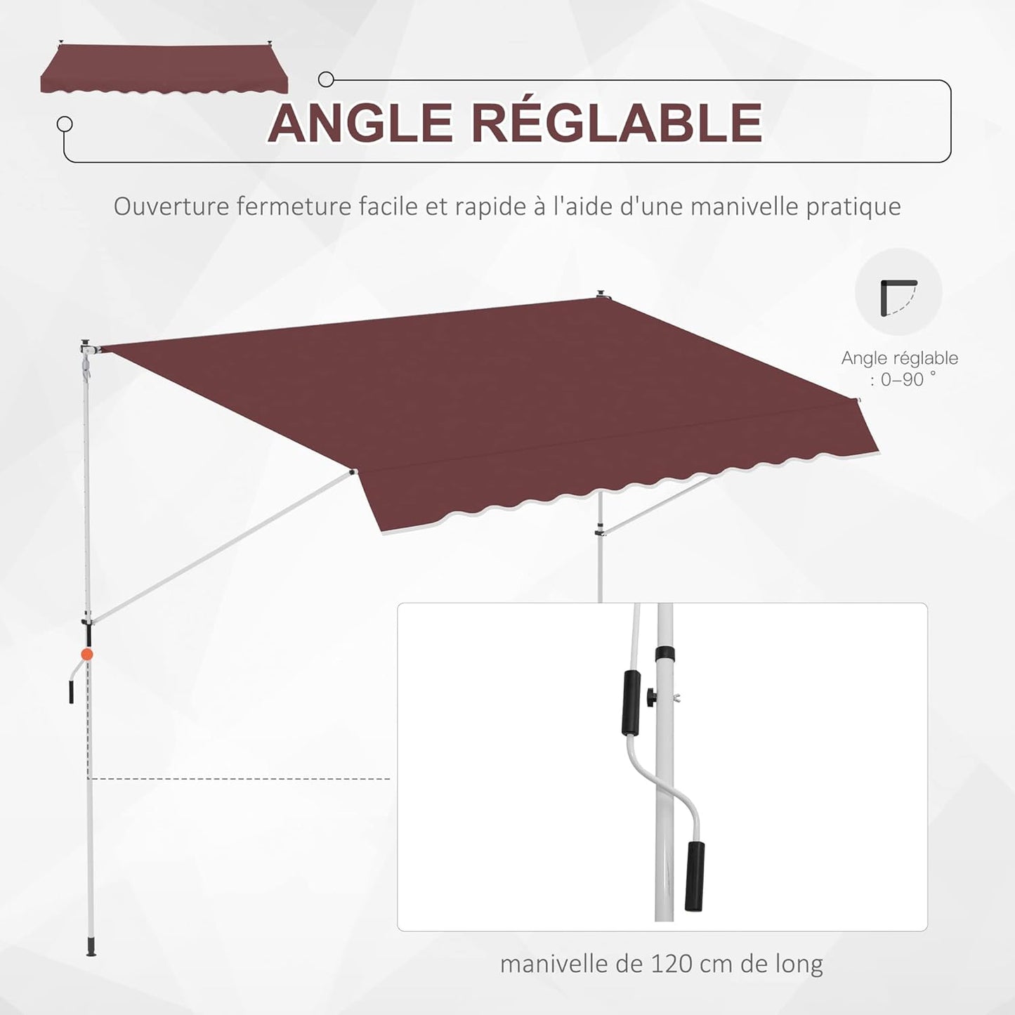 auvent rétractable pour terrasse rouge imperméable 200 à 400x120cm