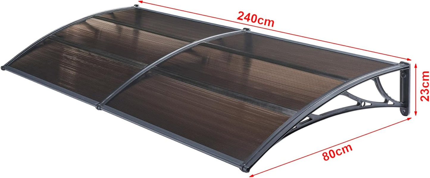 marquise et auvent de porte 240x80cm polycarbonate noir marron