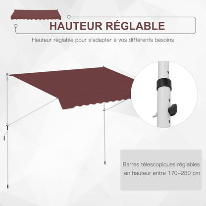 auvent rétractable pour terrasse rouge imperméable 200 à 400x120cm