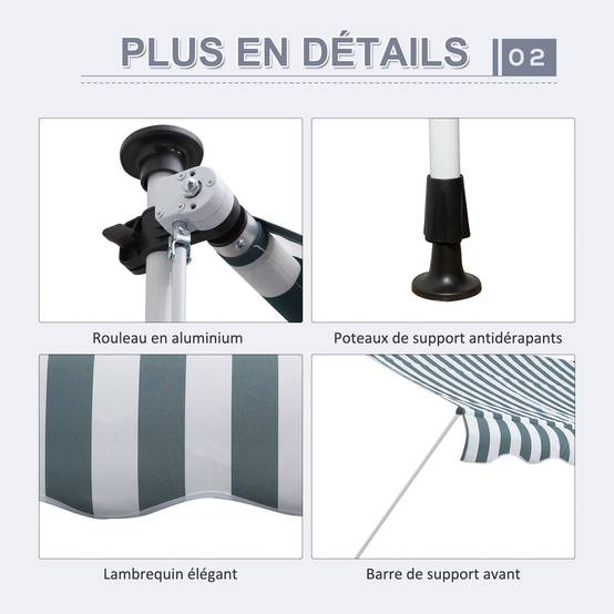 auvent balcon vert blanc 200 à 400cm