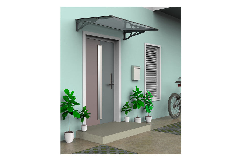 marquise moderne porte d'entrée en aluminium 120 x 90 cm incliné argenté KEPLER