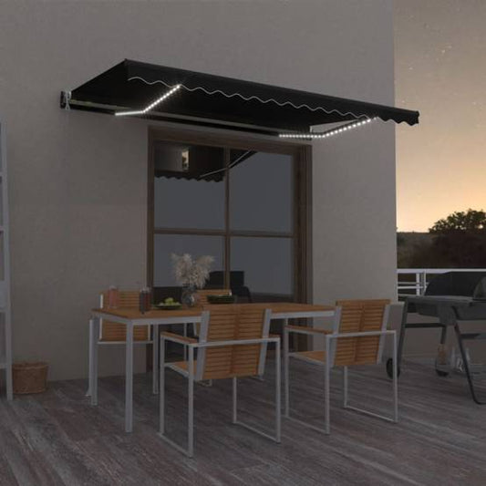 store banne manuel 5x3 m rétractable manuel avec  LED Anthracite