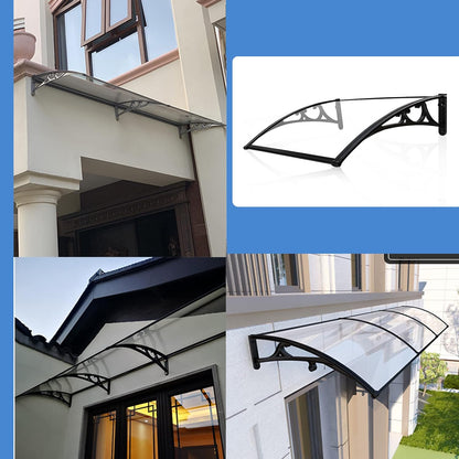 auvent de porte aluminium 80x80cm transparent noir en polycarbonate