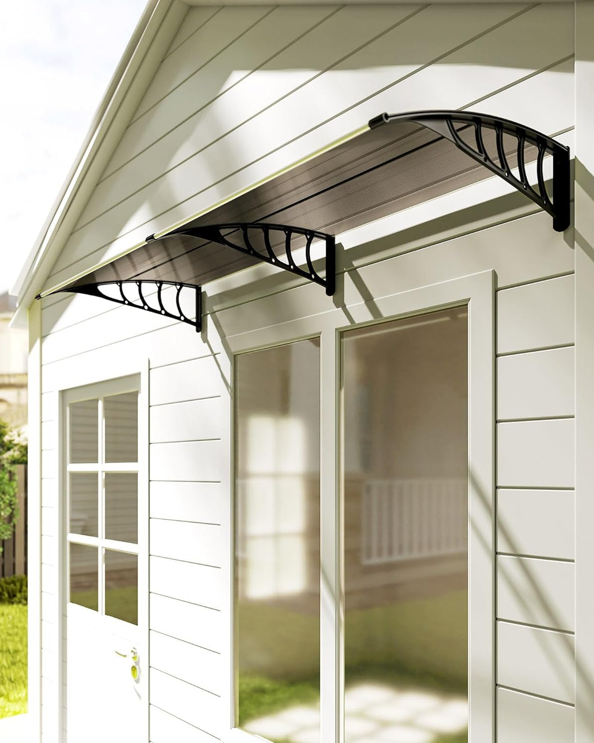 auvent et marquise 200x60cm transparent noir en polycarbonate