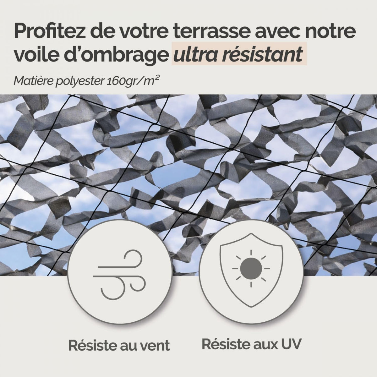 Filet de camouflage rectangulaire design camouflage noir 180g/m²