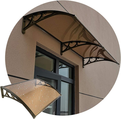 marquise et auvent de porte 160x80cm marron en polycarbonate