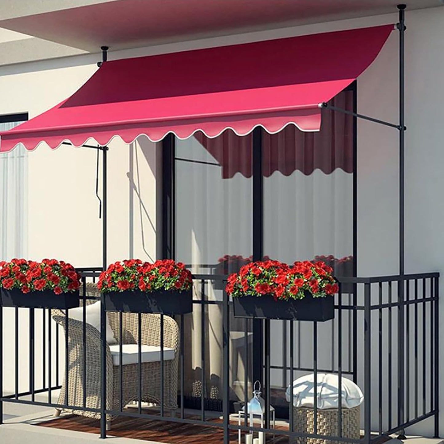 auvent rétractable pour terrasse rouge imperméable 200 à 400x120cm