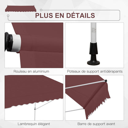 auvent rétractable pour terrasse rouge imperméable 200 à 400x120cm