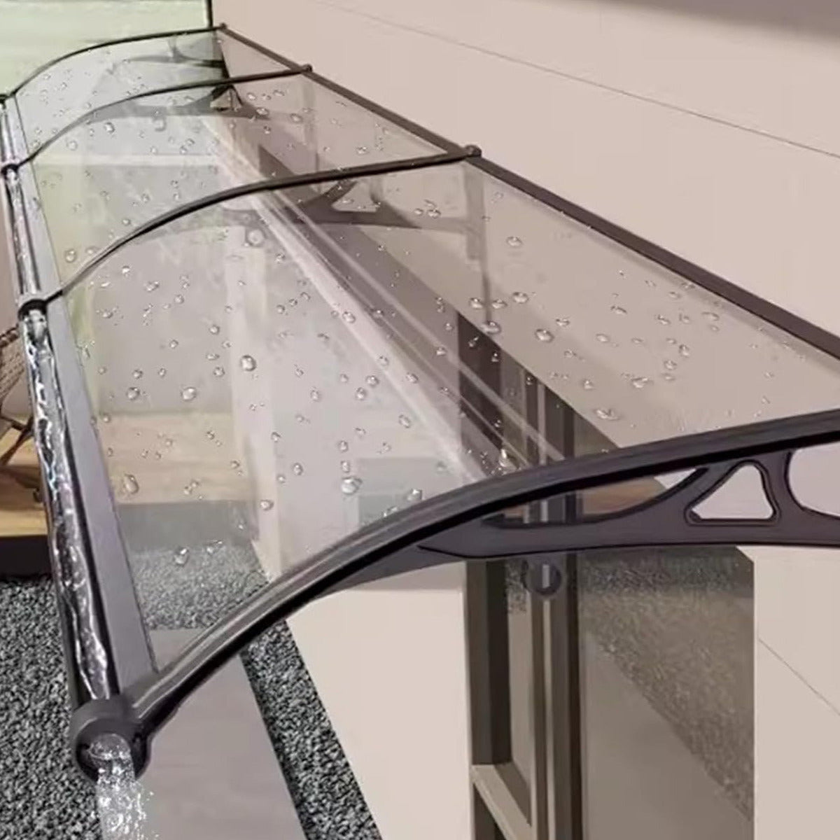 marquise de porte en aluminium 240x80cm transparent en polycarbonate