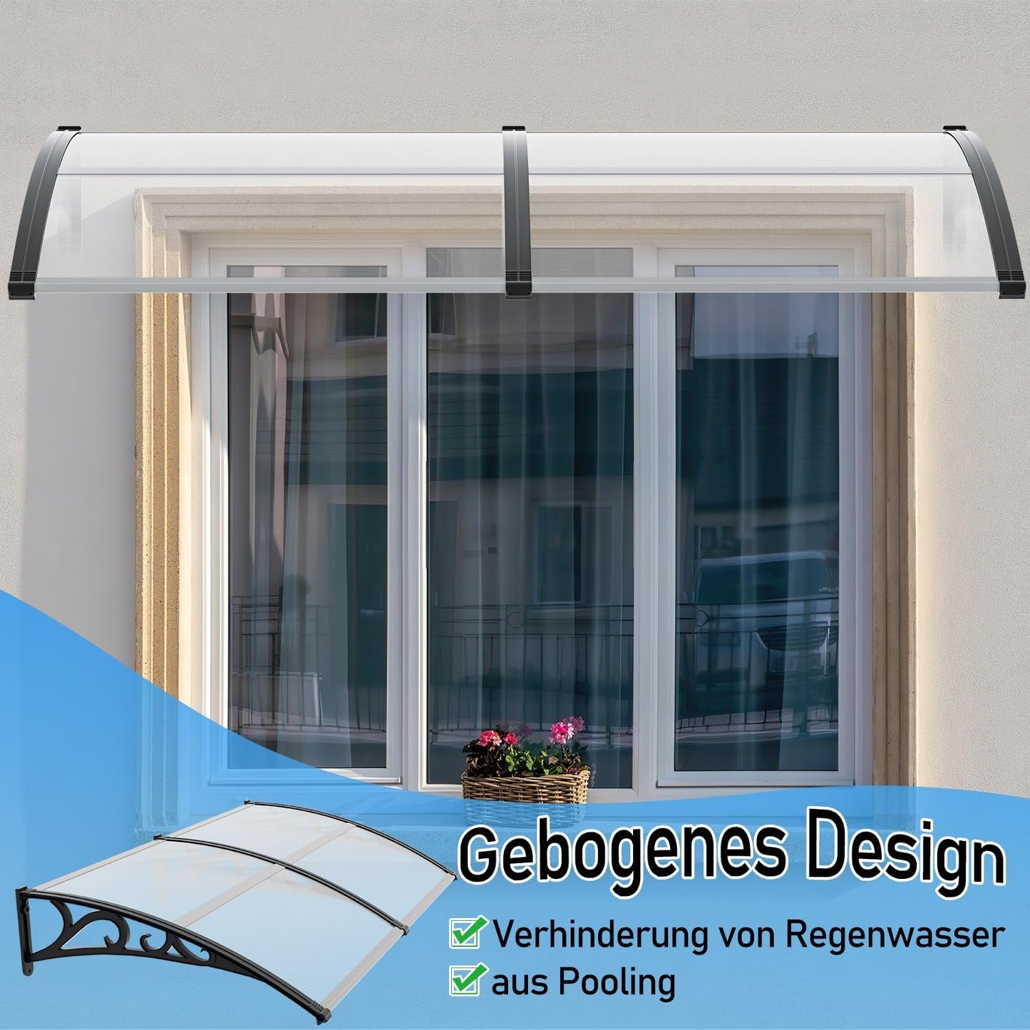 marquise de porte blanc 200x60cm transparent en polycarbonate