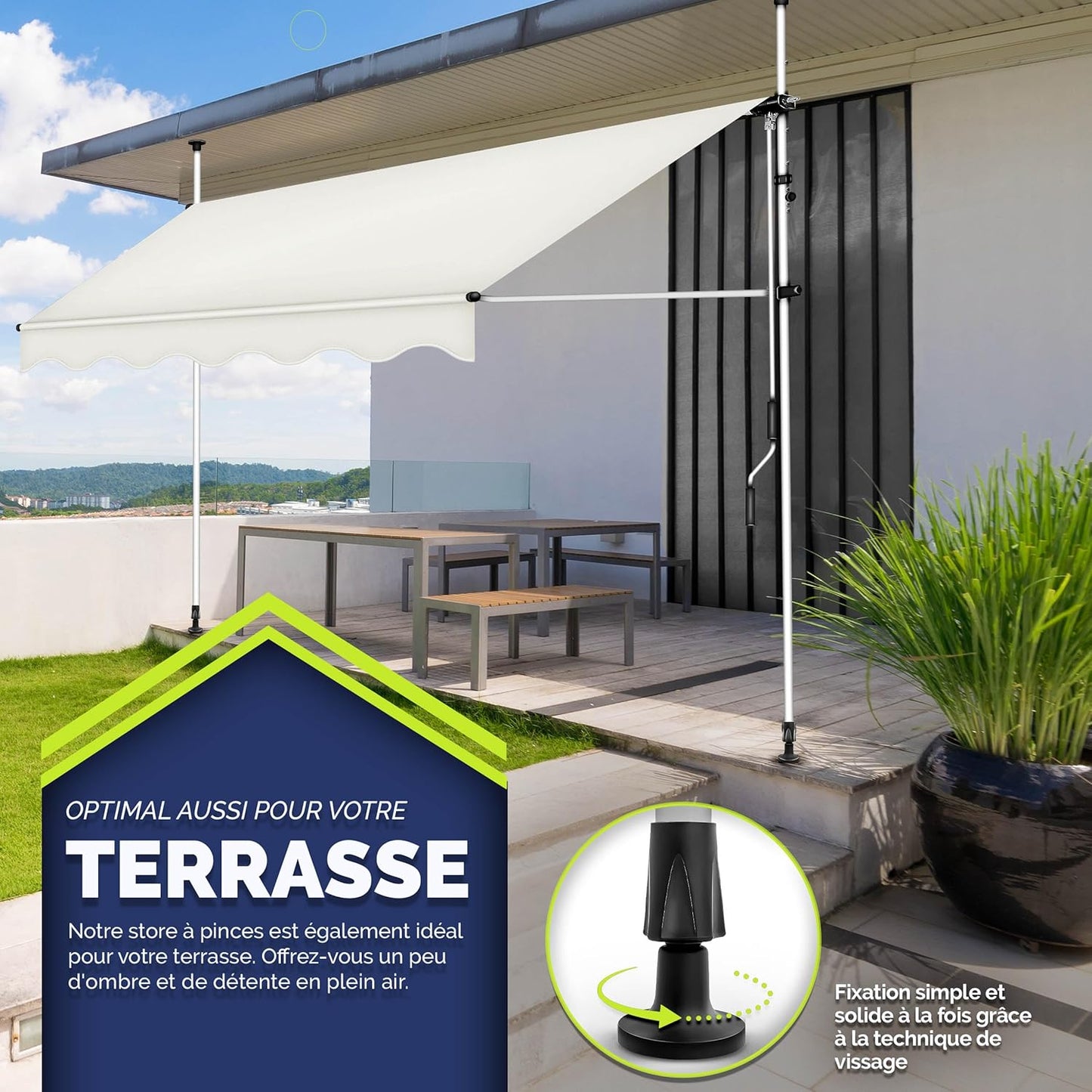 auvent sur terrasse 200x120cm blanc imperméable