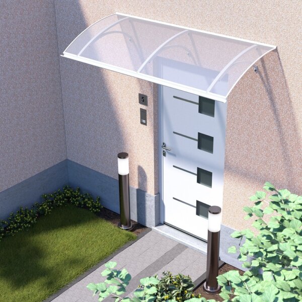 marquise moderne maison ALU blanc Kwarc xl 197x82, plaque acrylique transparente