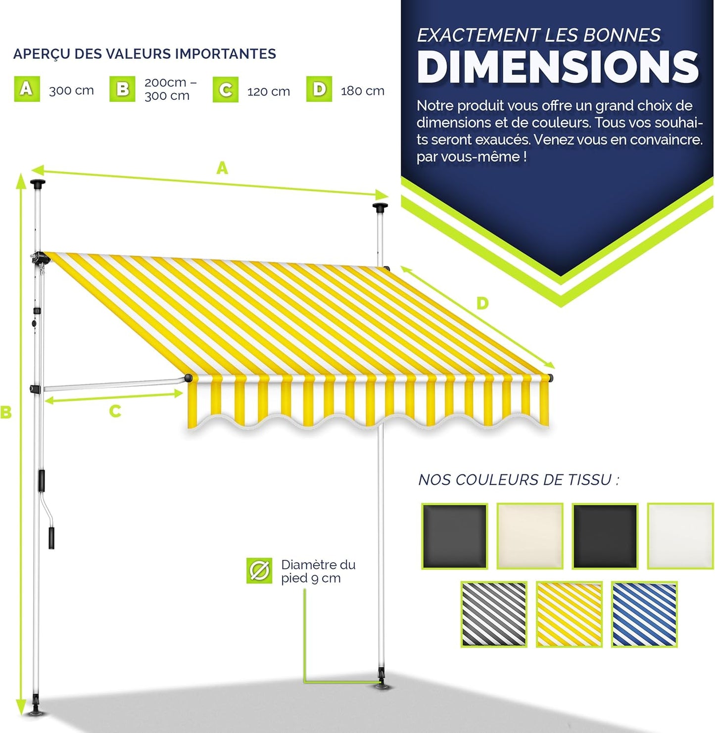 auvent balcon sans perçage 200 à 400cm