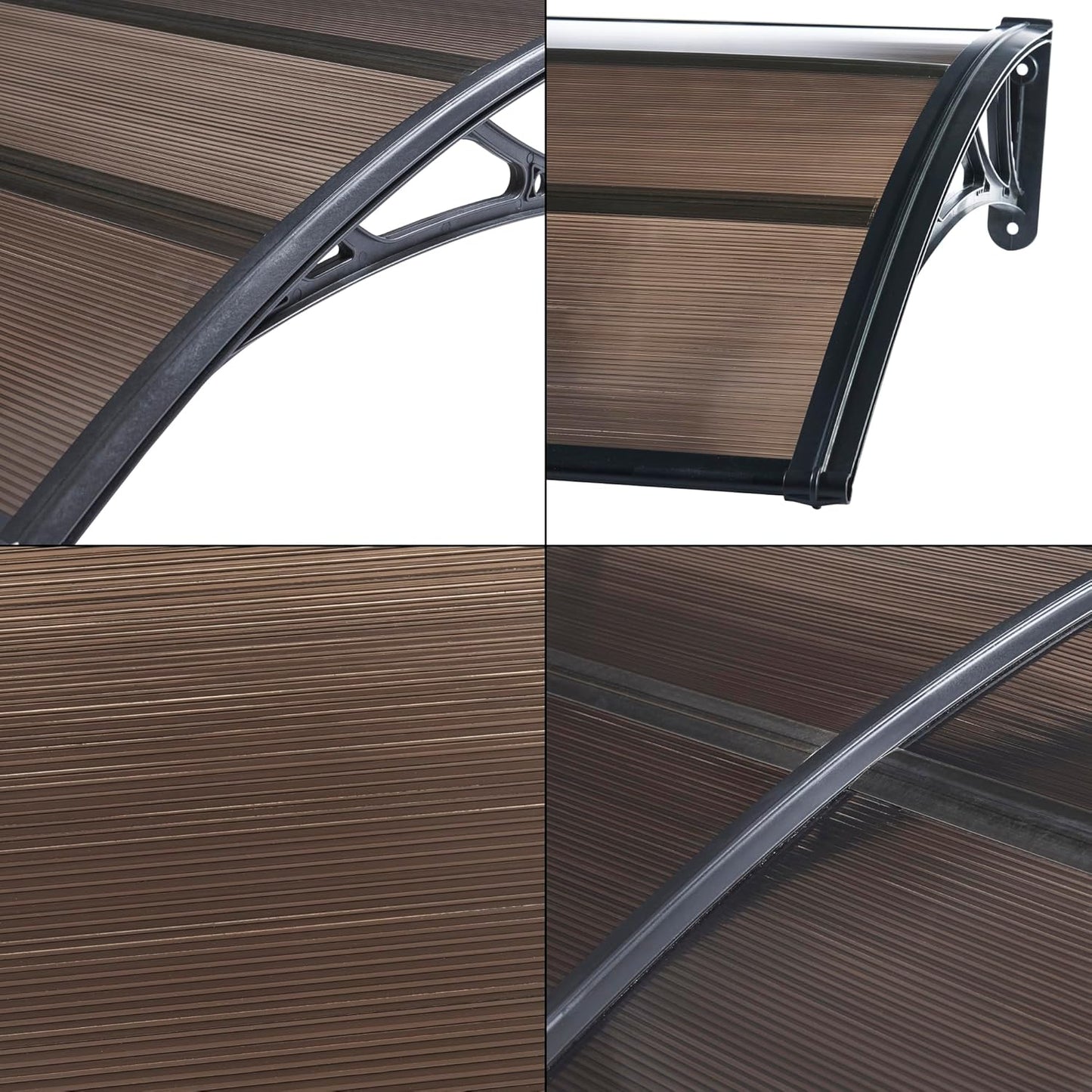 marquise auvent de porte 100x60cm marron en polycarbonate