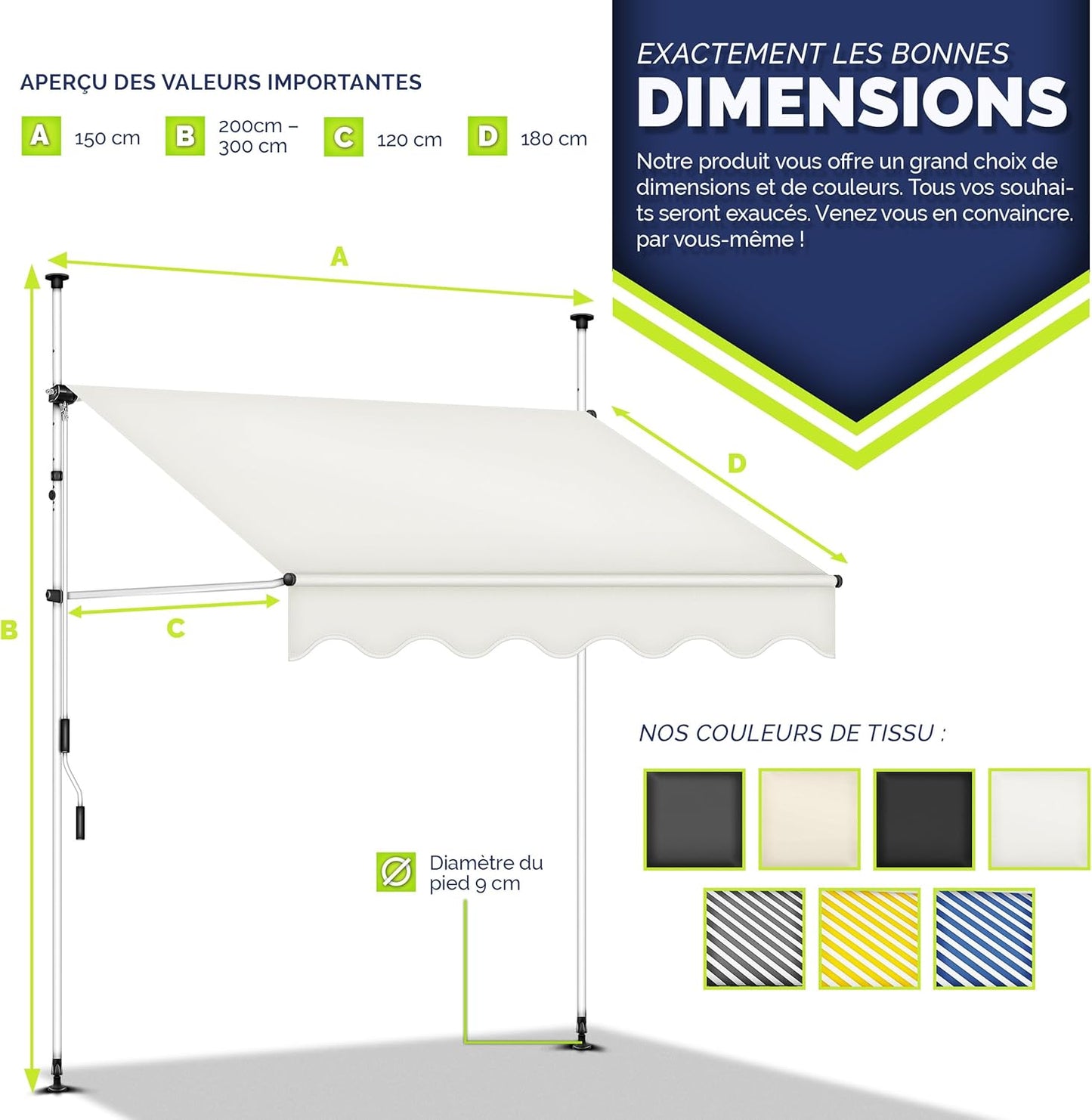 auvent sur terrasse 200x120cm blanc imperméable
