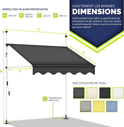 auvent pour terrasse en toile 200 à 400x120 cm noir imperméable