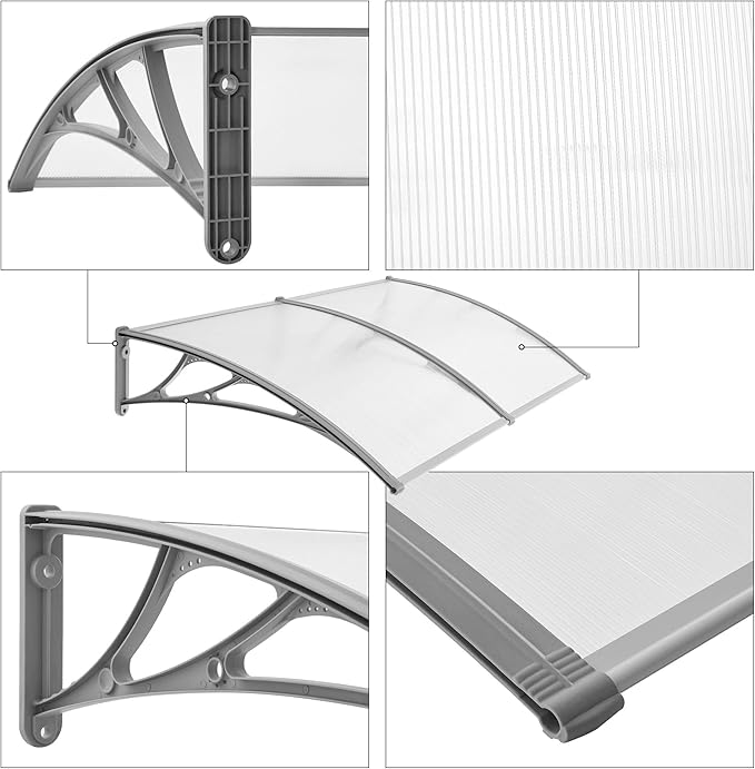 marquise de porte blanche 190x100cm transparent en polycarbonate