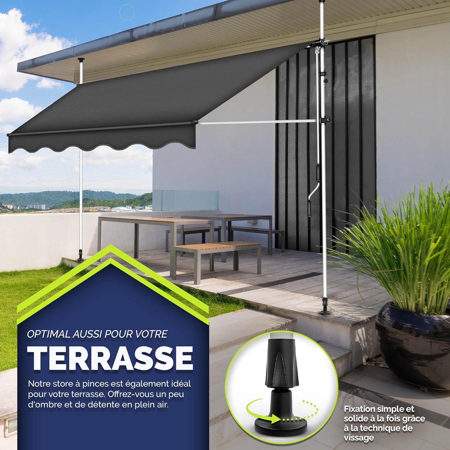 auvent pour terrasse 200x120cm Noir imperméable