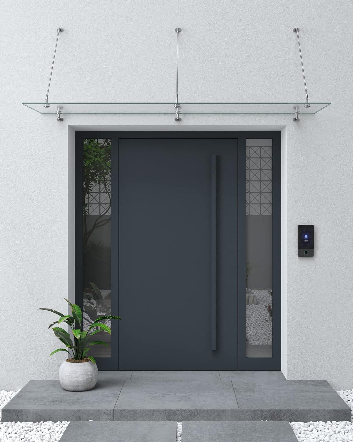 marquise de porte en verre 200x75cm