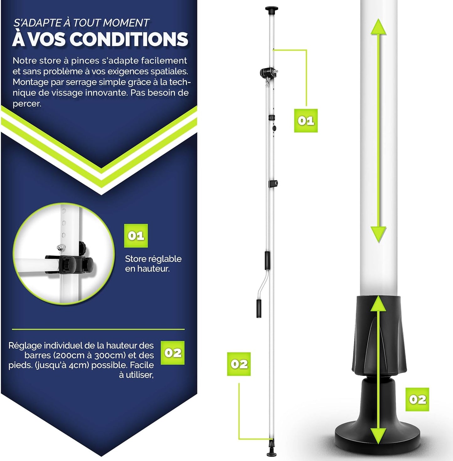 auvent balcon sans perçage 200 à 400cm