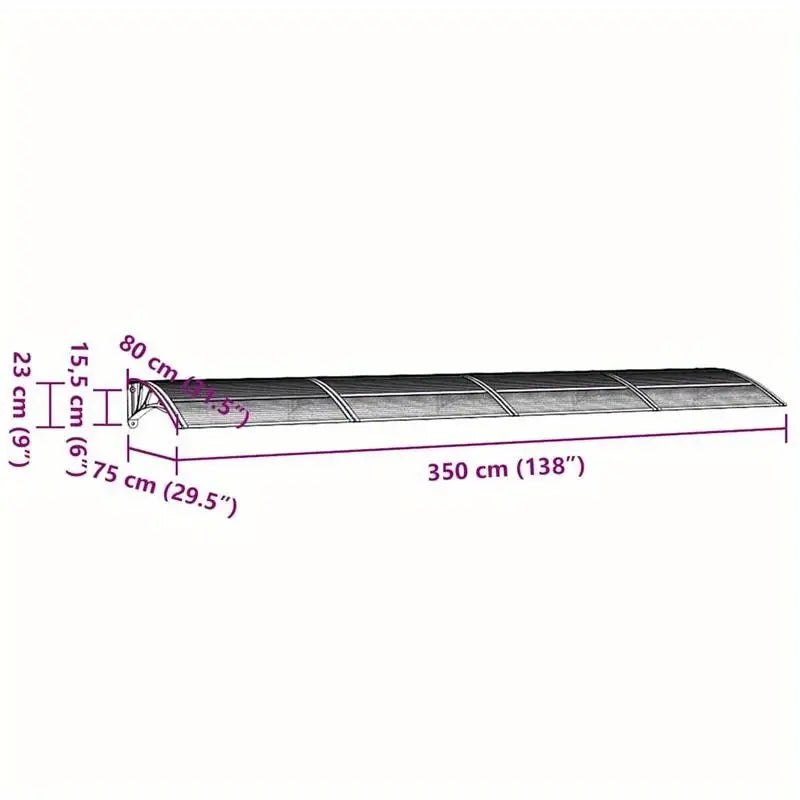 auvent de porte xxl 350x75cm transparent en polycarbonate
