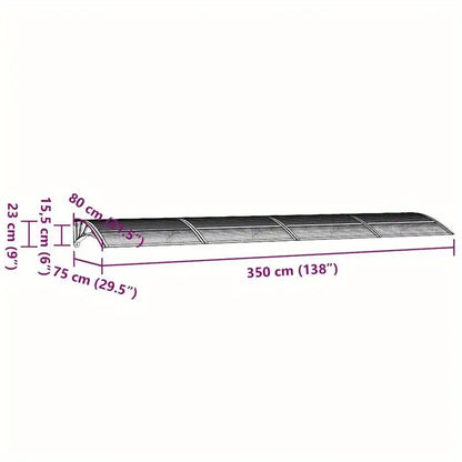 auvent de porte xxl 350x75cm transparent en polycarbonate